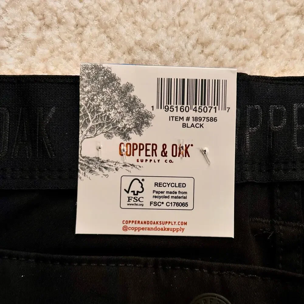NWT Copper & Oak Men's Tech Utility Pants Straight Fit Black 36 X 34
